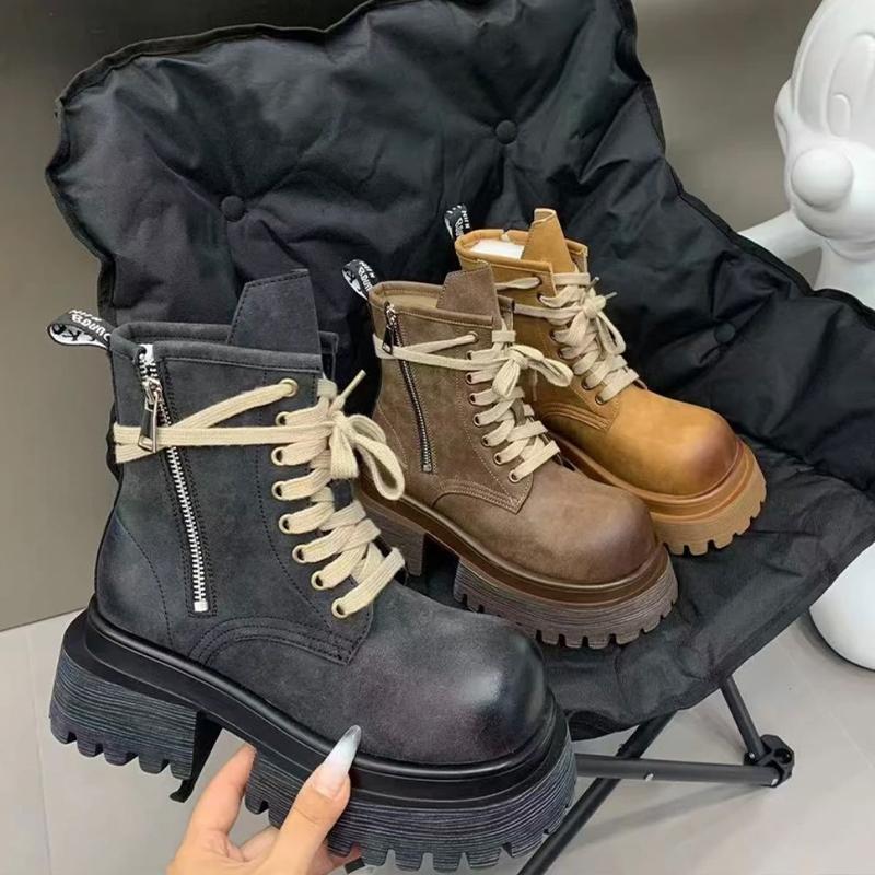 Chunky Platform Women Ankle Boots Designer Leather Shoes Winter 2024 Trend New Fashion Zip Snow Motorcycle Short Botas De Mujer