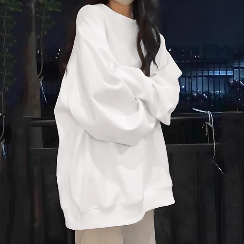 Women's Oversized Capless Thin Sweatshirt - Korean Style Solid Color Lazy Spring Jacket