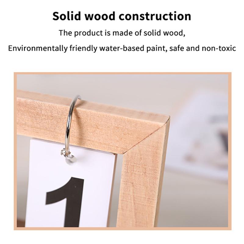 Wooden Perpetual Flip Calendar Simple Minimalist Design Desktop Ornament for Home Study Dorm Office Desk Decor