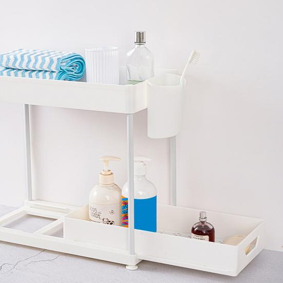 Bathroom Storage Rack with Hooks Pockets Drainage Double-layer Large Capacity And Pull-out Drawer Anti-skid