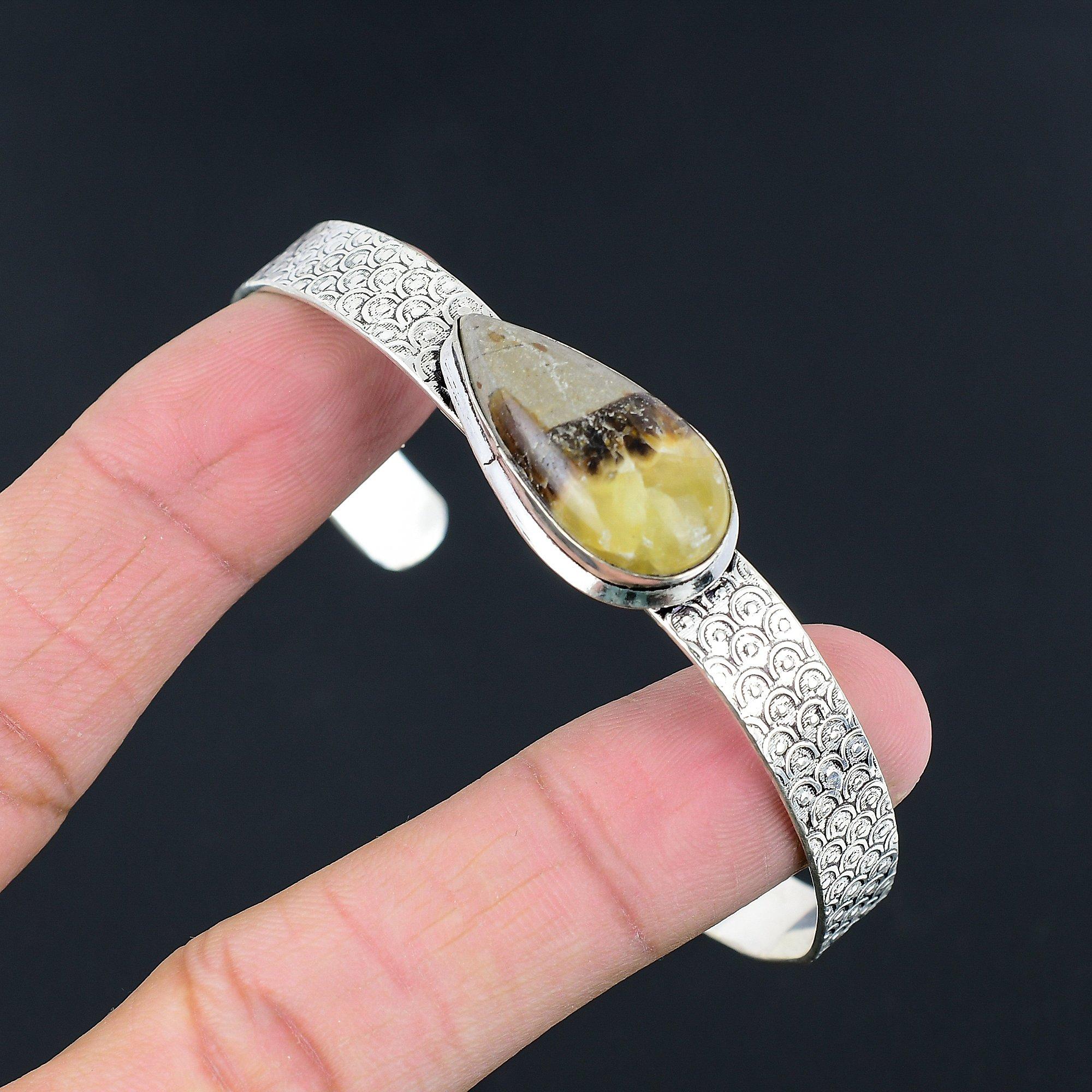 

Sisters Day Deal 925 Sterling Silver Septarian Gemstone Art Deco Birthday Bangle Adjustable