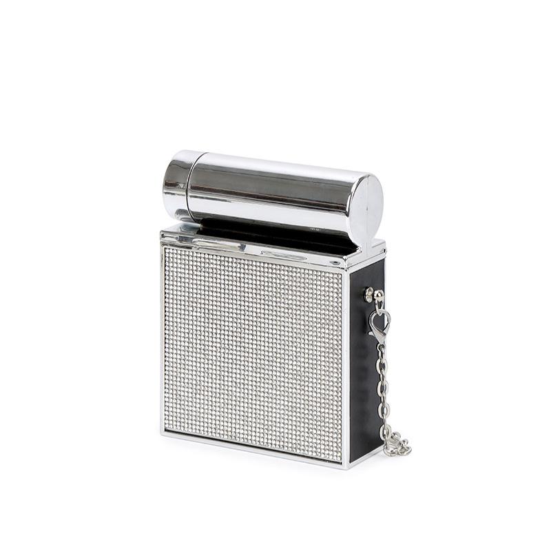 

Personality Creative Metal Small Bag 2025 New European and American Fashion Niche Shoulder Bag Women s Chain Crossbody Cigarette Box Bag чорний