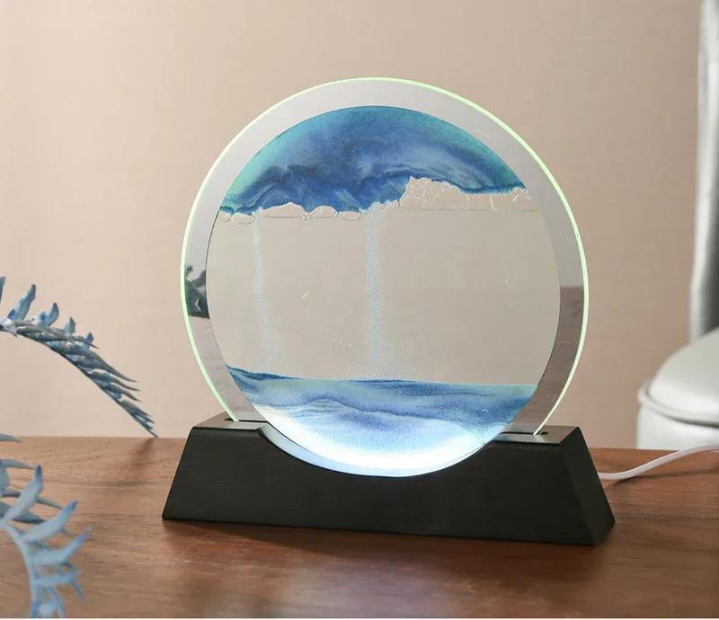 Sandscape Moving Sand Art Picture Table Lamp 3D Hourglass Quicksand Flowing Sand Painting Office Desktop Home Decor Gifts