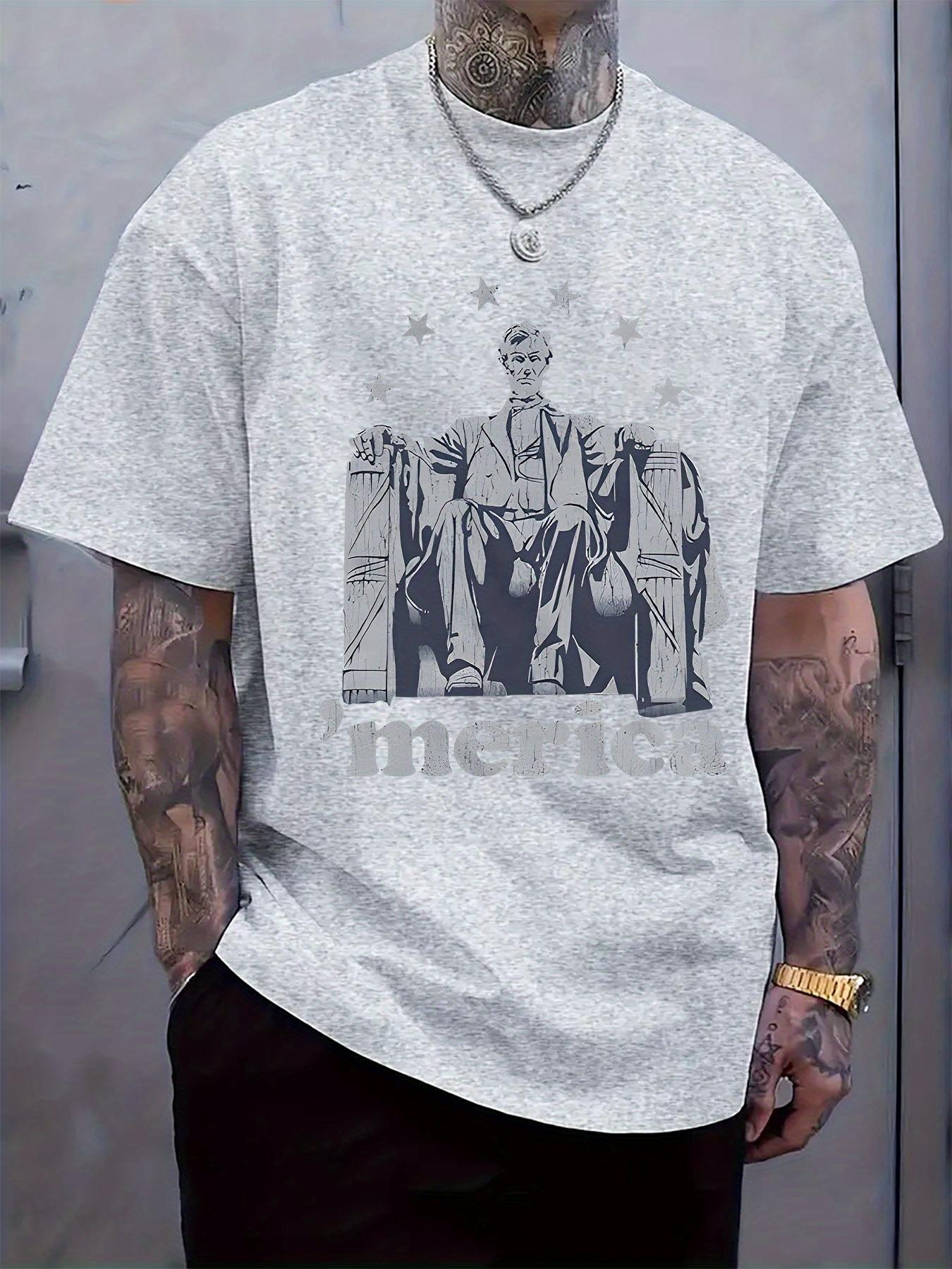 Patriotic Merica Graphic Tee - Casual Crew Neck Short Sleeve T-shirt with Founding Fathers Design S
