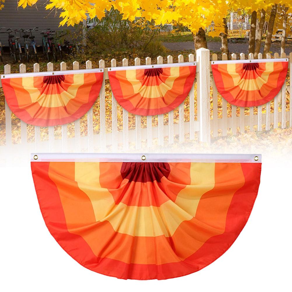 Fall Pleated Fan Flag Bunting for Outside Garden,Thanksgiving Half Fan Banner Flag,Indoor Outdoor Yard Decoration