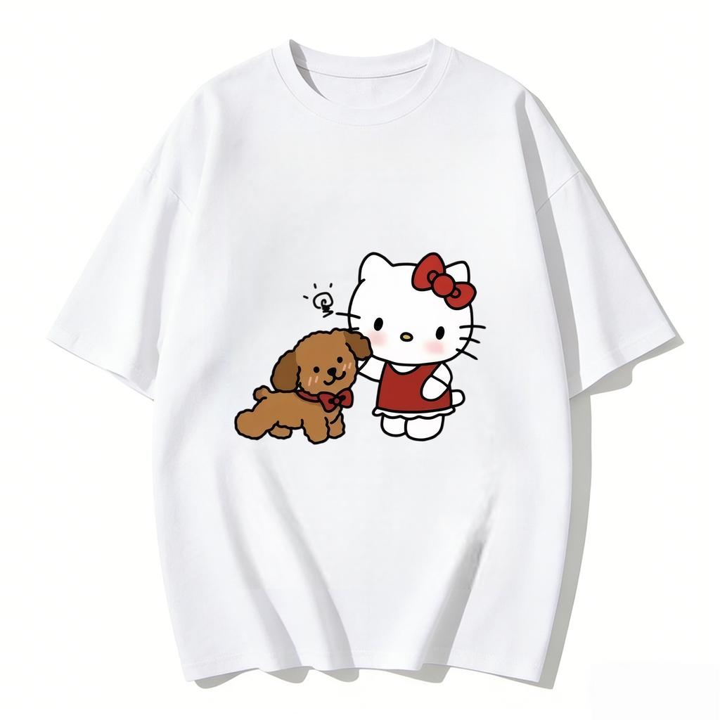 2026 Hello Kitty Tee soft cotton short sleeve crew neck cute print lightweight summer top for Women daily casual wear