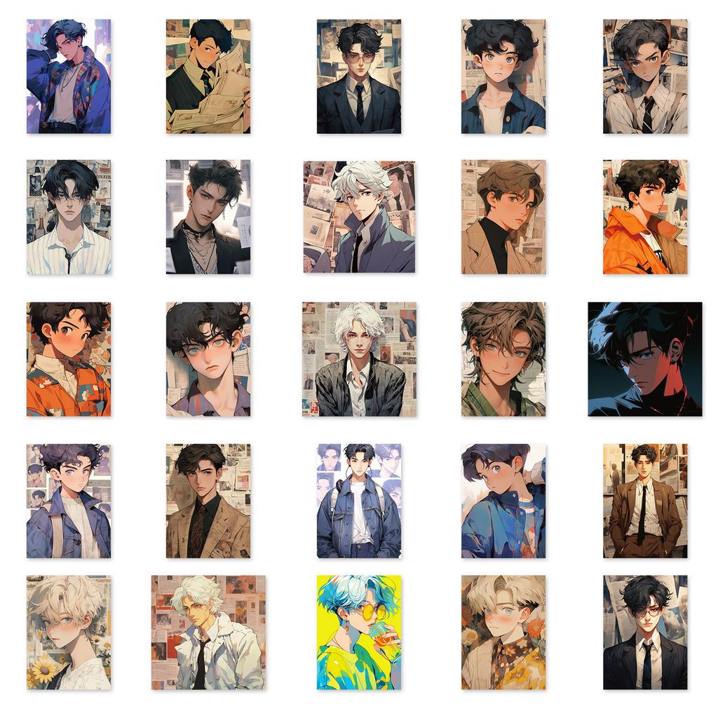 50 Watercolor Retro Old Style Cartoon Handsome Guy Stickers Notebook Mobile Phone Case Decoration Stickers
