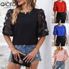 Women's Fashion Casual Solid Color Print Short Sleeve O Neck Blouses & Shirts