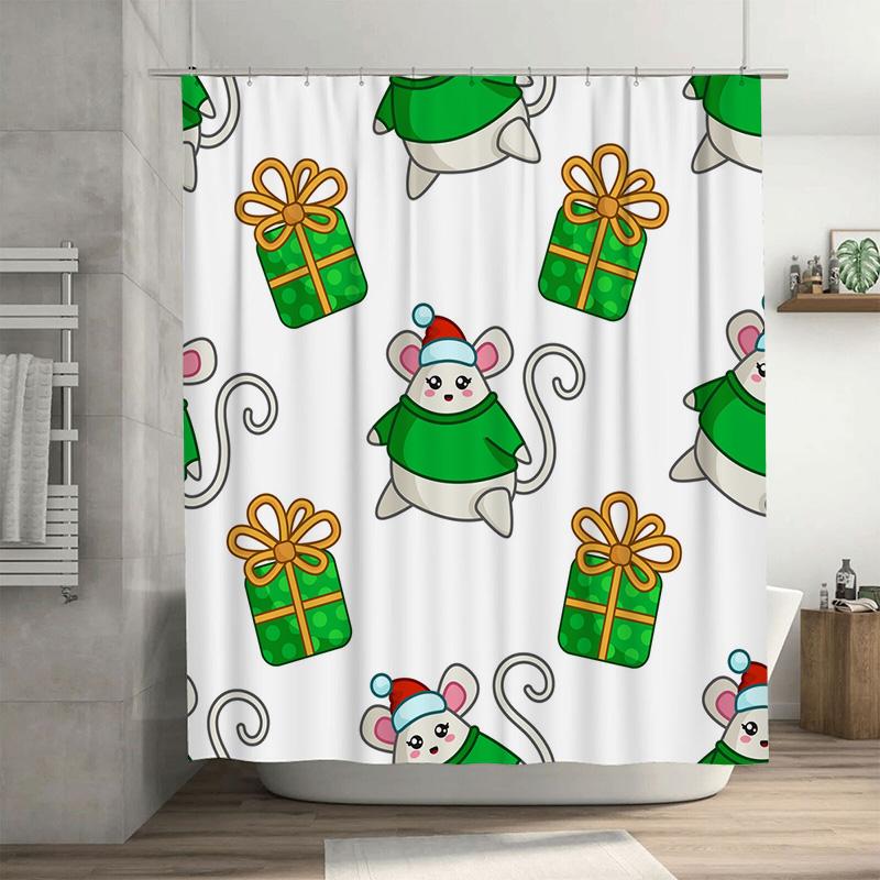 

TU Cute Mouse Christmas Bathroom Decor Shower Curtain Festive Holiday Mice Pattern Waterproof Fabric Washable Home Decor Gift 90x180cm35x71in