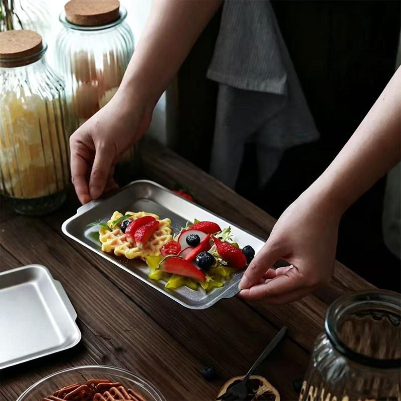 Nordic Style Serving Tray Vintage Series Stainless Steel Dishes Plates for Serving Kitchen Tableware