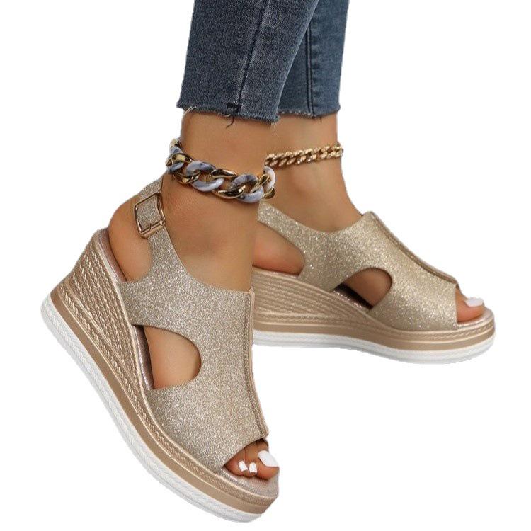 New Women's Roman Wedge Sandals with Peep Toe and Thick Sole
