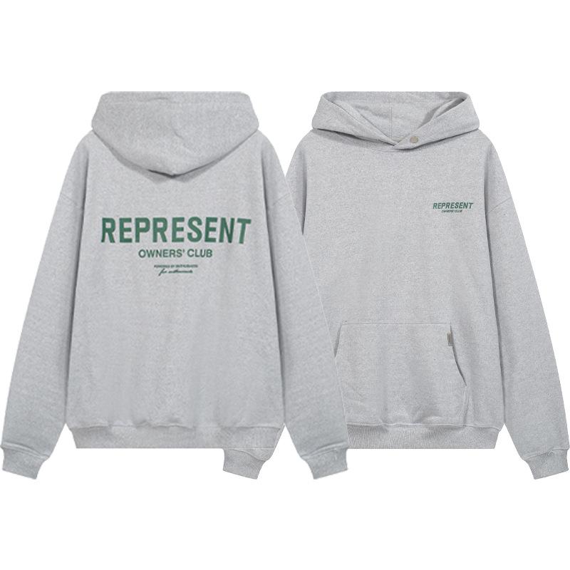 Maglione con cappuccio ampio da uomo e felpa da donna con stampa di lettere slogan classico REPRESENT transfrontaliero europeo e americano moda