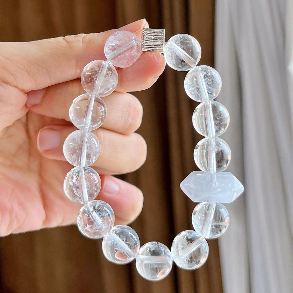12Mm Large Particle Natural White Crystal Design Bracelet