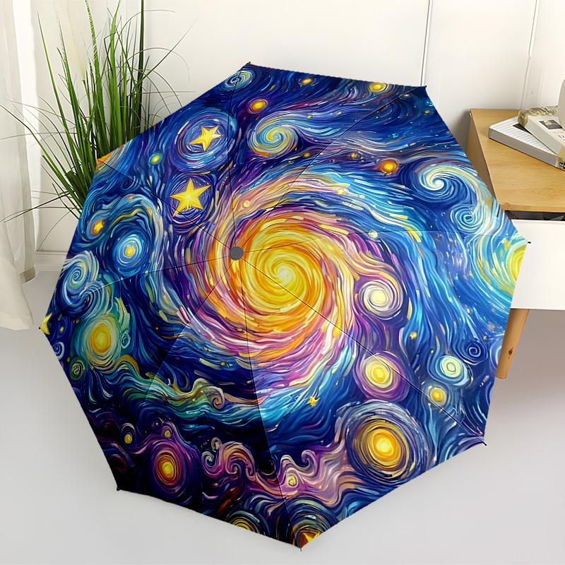 1pc Galaxy Print Automatic Folding Umbrella Durable Iron Frame, Iron Umbrella Structure Suitable for All Seasons Yy260203129