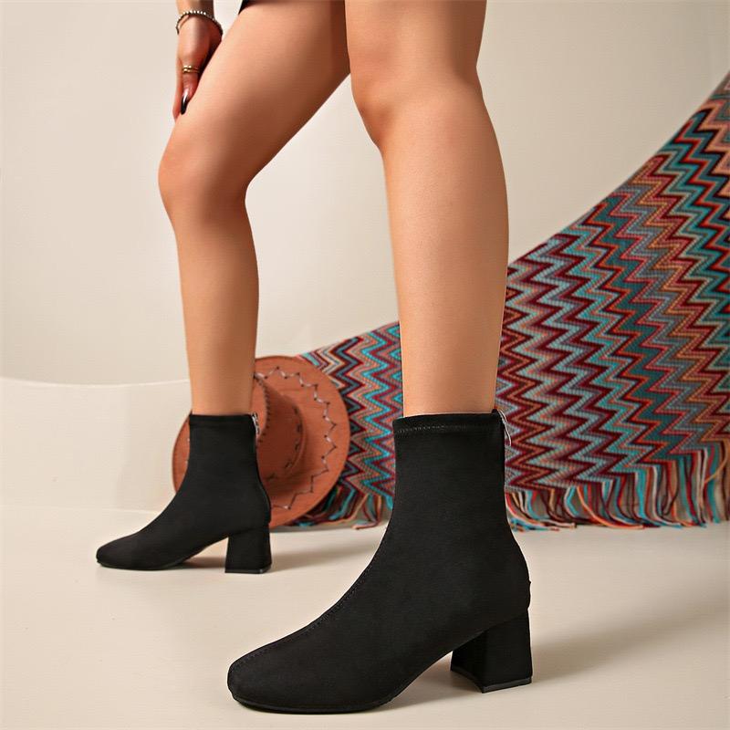 Fall New Booties Women's Paneled Rear Zipper Leopard Print Non-Slip Versatile Block Heel Non-Slip Kitten Heel Boots