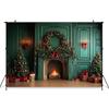 Mocsicka Christmas Photography Backgrounds Tree Decors Family Festival Party Photo Backdrops Green Wall Fireplace Pattern Banner
