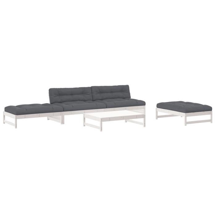 VidaXL Salon de Jardin avec Coussins 5 pcs, Canapé avec Dossier, Ensemble de Meubles avec Table Basse Patio Terrasse, Blanc 3186117