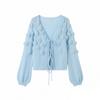Women's Sweet French Floral 3D V-Neck Lace-Up Knit Cardigan Sweater