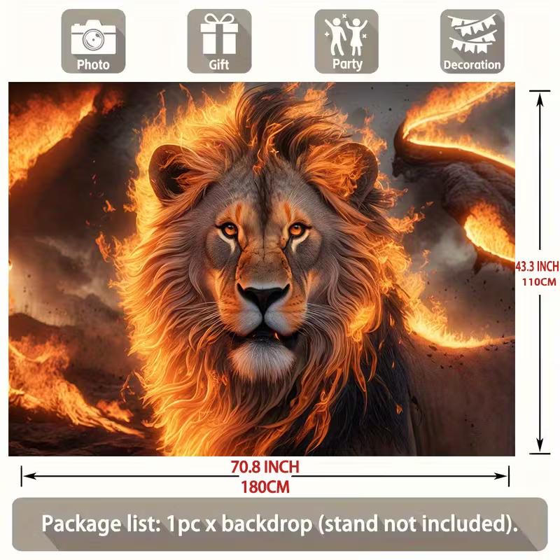 2D Burning Lion Tapestry King of the Jungle Aesthetic Wall Decor