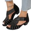 Summer New Women's Peep Toe High Heel Sandals Cross Rhinestone Back Zipper Roman Plus Size Sandals