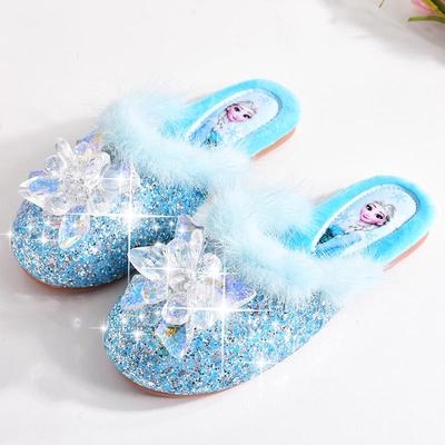 Pantofole di Cristallo e Pelliccia da Principessa Elsa per Bambini - Scarpe Calde da Interno in Cotone