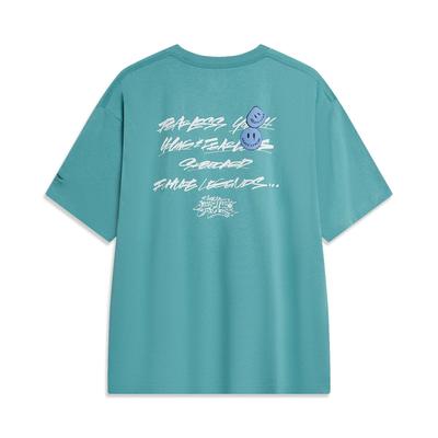 X OG_Slick Co-Branded Skateboard Series Alphabet Print Sweat-Absorbent Loose Short Sleeve T-Shirt Unisex Tops Emerald-Green AHST475-5