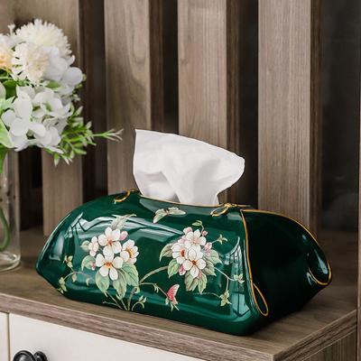 Taschentuchbox mit bemalter Blumenstruktur, Keramik, Papierhandtuchhülle, Couchtisch, Schreibtisch, Serviettenhalter, Taschentuchboxen, moderne Wohnkultur