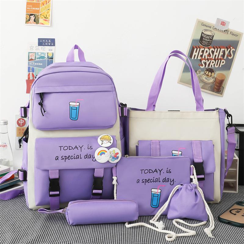 Schoolbag Female College Student Campus Canvas Bag Grades 3 to 5 and 6 Large Capacity Middle School Student Junior High School Student Backpack Female