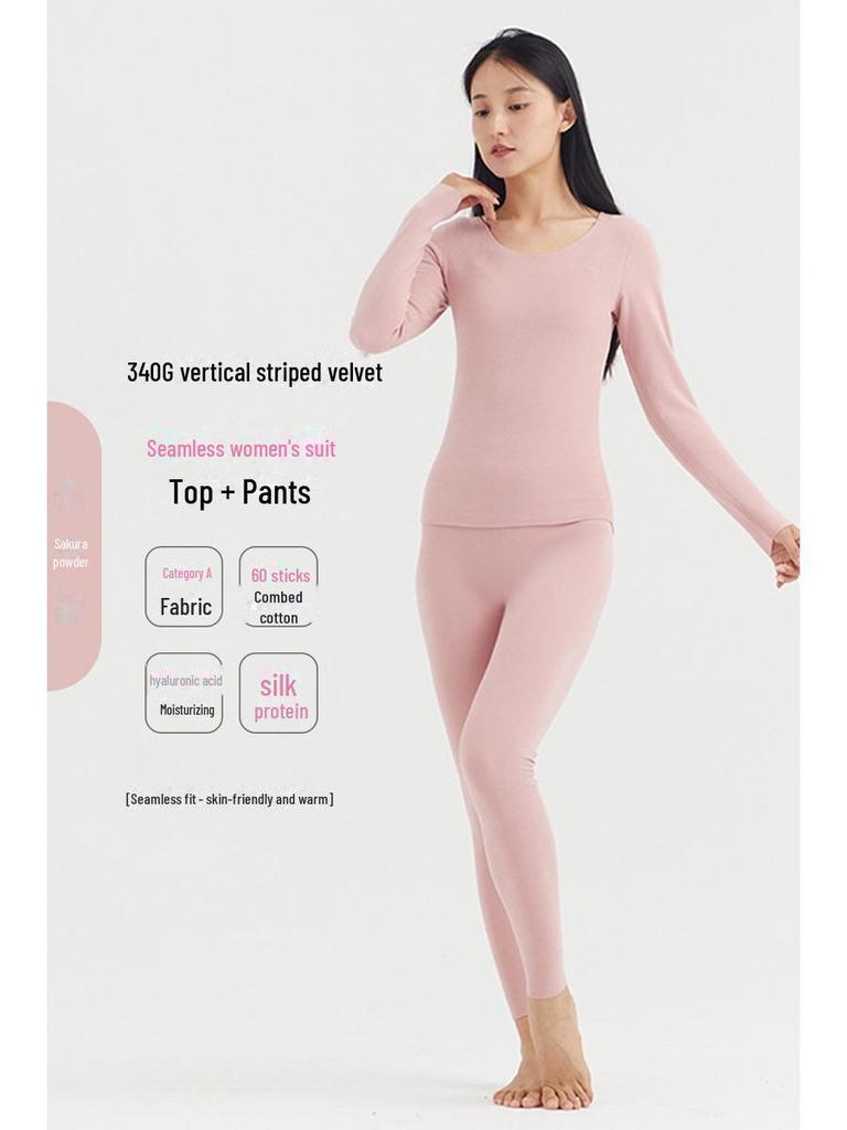 Women's Seamless Thermal Fleece Underwear Suit with Hyaluronic Acid - Slim Fit, Plus Size, Autumn Pants