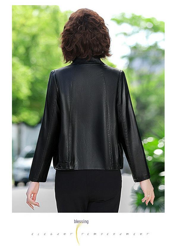 Stilvolle Faltenreduzierende Damen-Lederjacke mit kurzem Revers für Frühling und Herbst