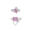 Geometric Stylish Korean Design Heart Shaped Pink Zirconia Open Ring In 925 Silver Sterling