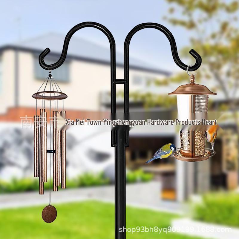 Double Wrought Iron Shepherd's Hook for Outdoor Gardens and Courtyards
