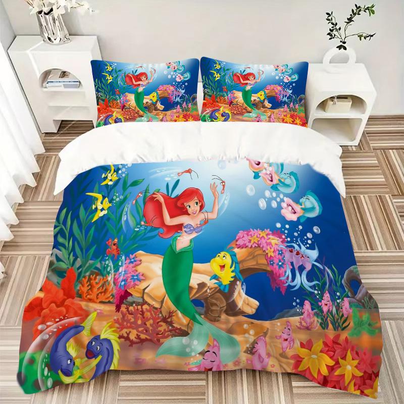 Ariel Moonlit Ocean Print 3Pcs Bedding Set,Duvet Cover with 2 Bedro,Pillowcase Home Birthday Gift