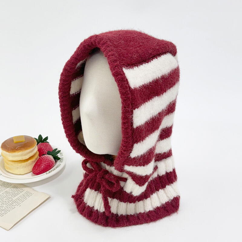 Women s Dangara Boucle Knit Ribbon Hooded Wool Hat C7529_Navy