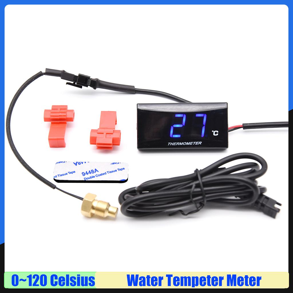 Motorcycle Instrument 0~120 Celsius Water Temperature Gauge with Water Temp Joint Pipe Sensor 16-22mm Motor Dashboard 12V