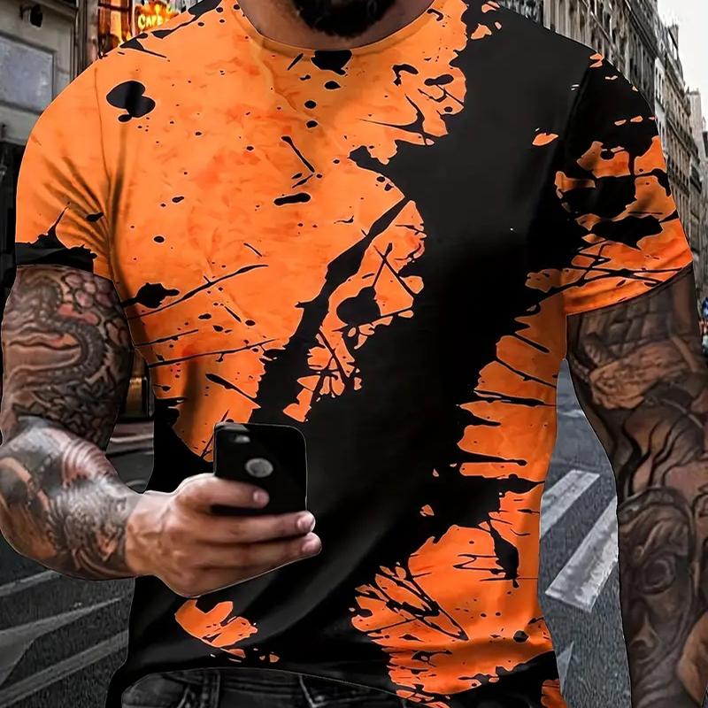 

Новая летняя мужская модная футболка с принтом «Персонализированные случайные чернила», мужская футболка, топ L оранжевый