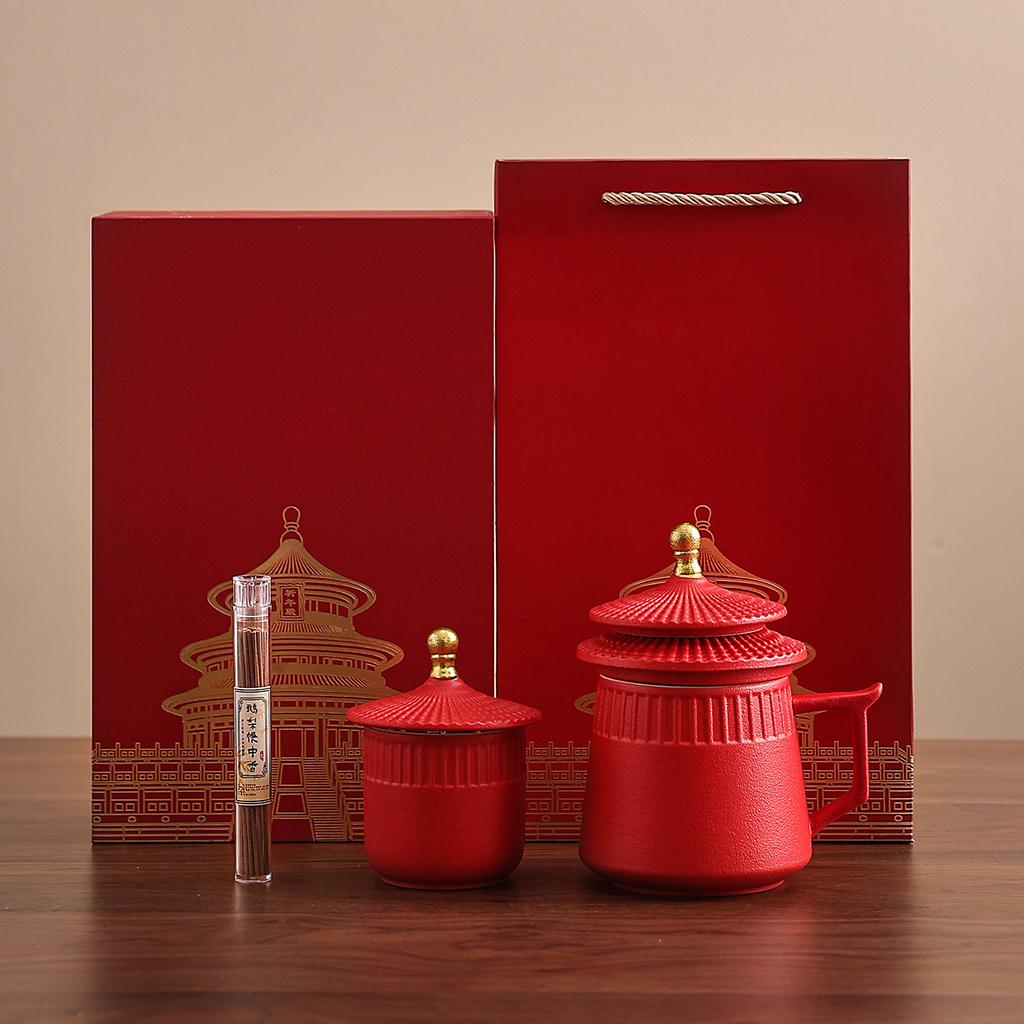 Guochao Forbidden City Ceramic Mug with Lid Booking Wind Business Souvenir Simple Tea Separation Tea Cup