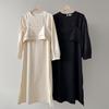 New Arrivals Open Run Women Layered Ribbon Bustier Slit Long Dress Set