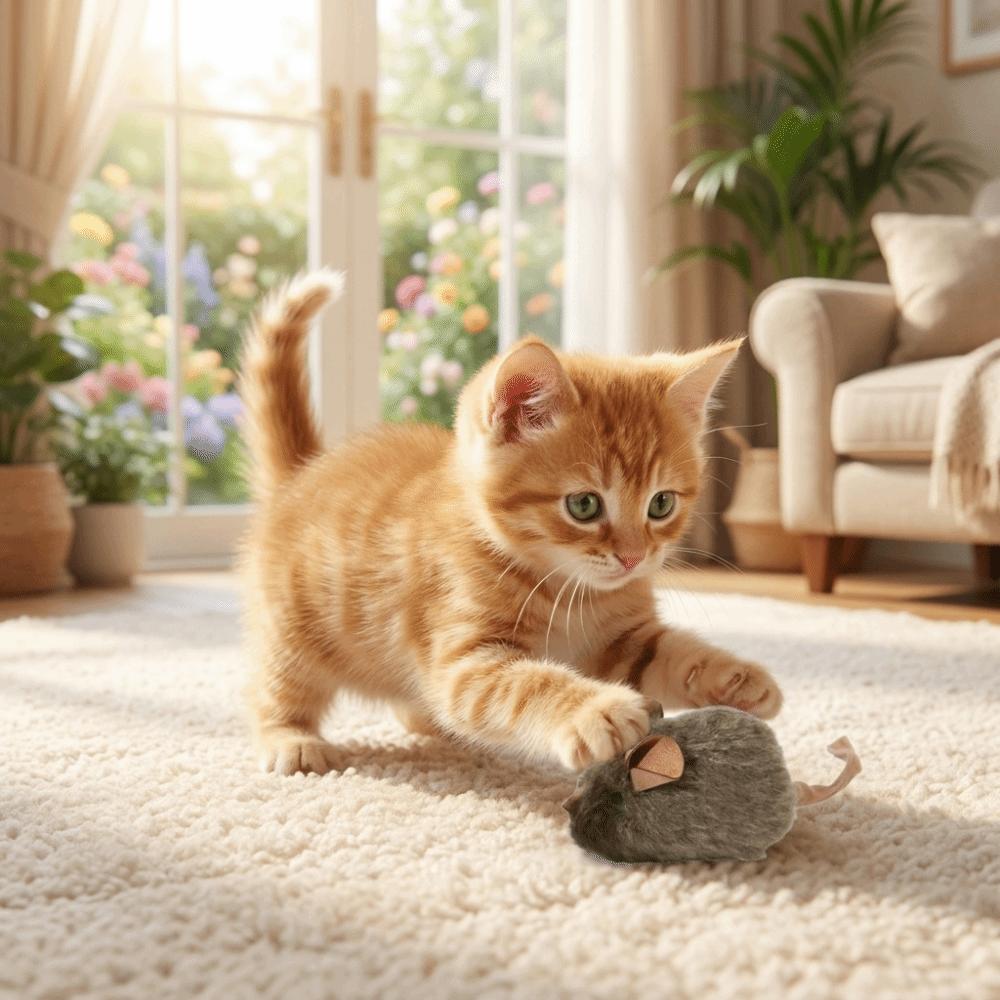 2PCS Funny Simulation Mouse Toy Automatic Squeaky Plush Kitten Toy Cat Teaser Wand  Indoor Play