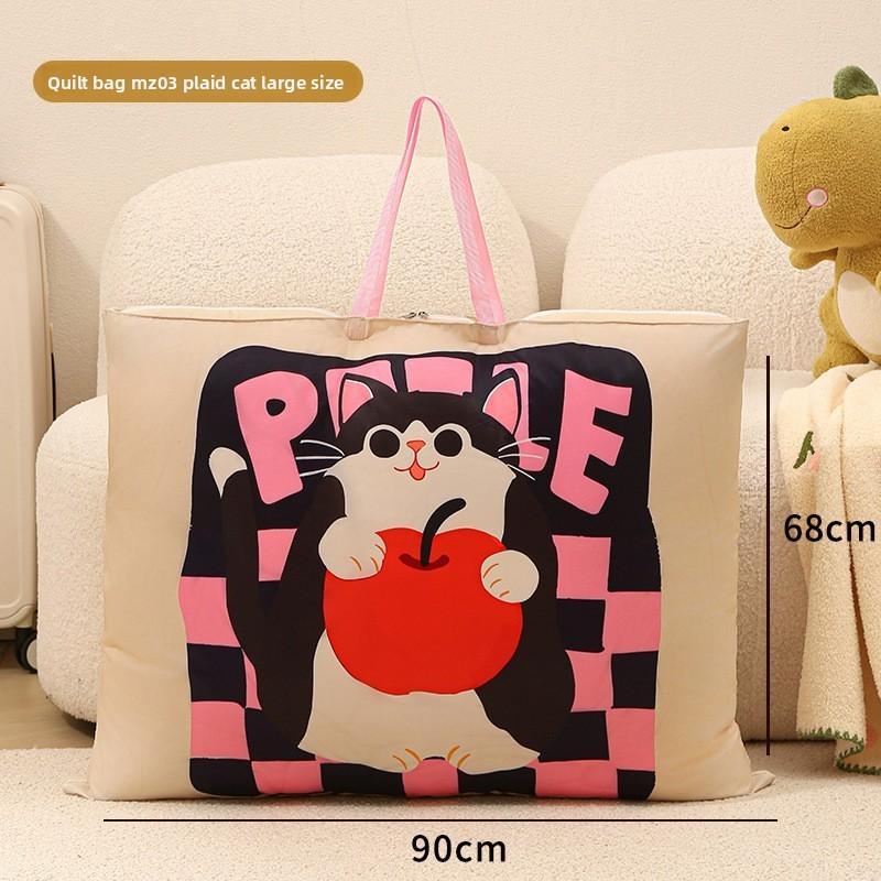 Cartoon Cat Plush Cotton Comforter Storage Bag For Travel And Bedroom Organization
