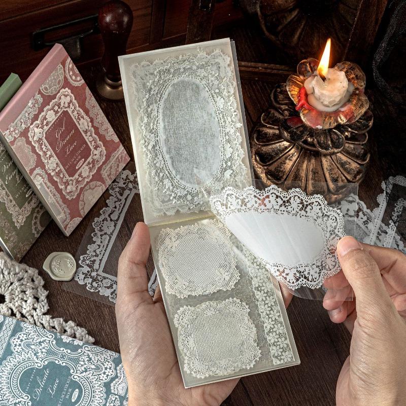 Vintage Lace Pattern Pet Sticker Book For Hand Account Diy Scrapbook Decoration
