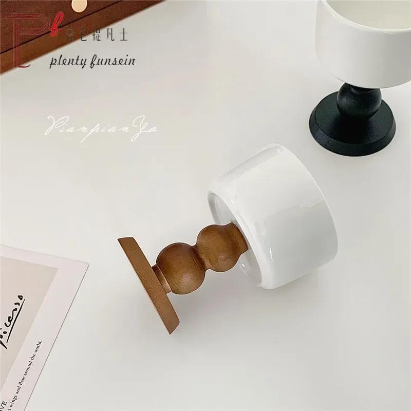 Ins French Retro Solid Wood Splicing Ceramic Goblet Coffee Cup Tray Tableware Home Decoration Photo Props