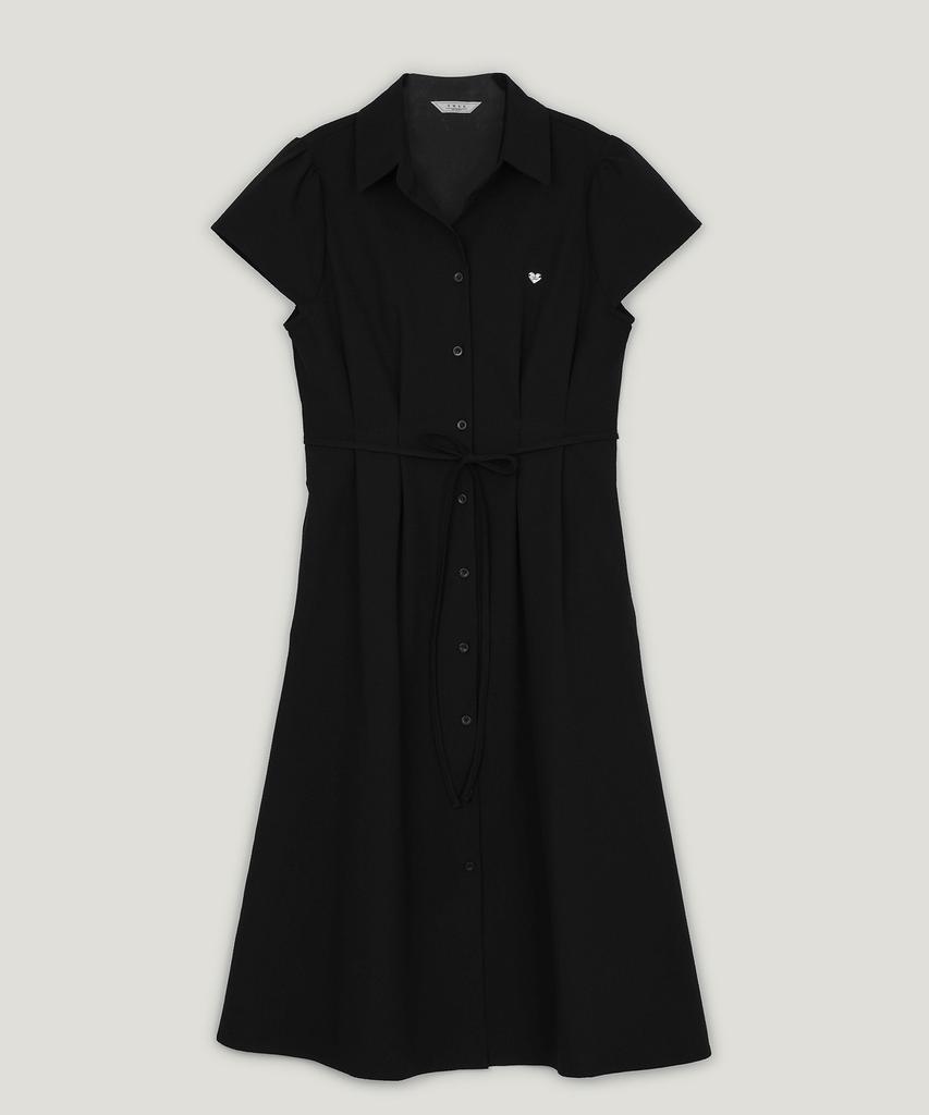 Teuwi D-Ring Open Collar Seersucker Pintuck Long Dress
