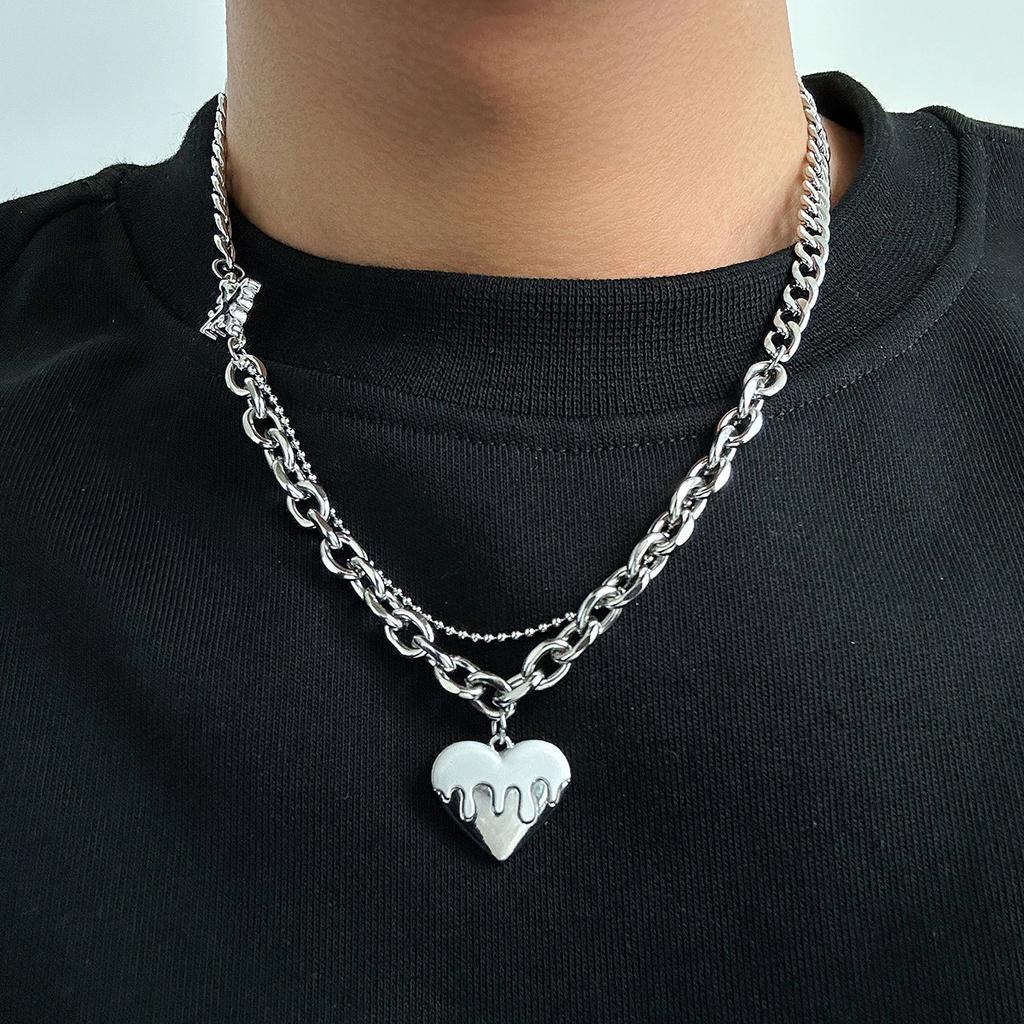 IngeSight.Z New Love Heart Pendant Necklace for Men Trendy Stainless Steel Cross Choker Necklace Male Punk Hip Hop Neck Jewelry