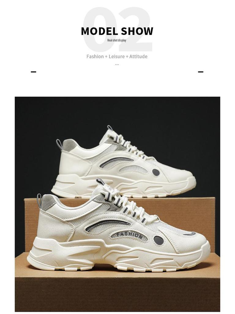 Spring Men's Breathable Mesh Sneakers – Trendy, All-Match, Thick-Soled Casual Dad Shoes