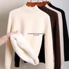 Women's Half-High Neck Knit Sweater - Plus Velvet Thick Fleece Inner Layer for Warmth and Cold Protection, Ideal for Autumn and Winter.