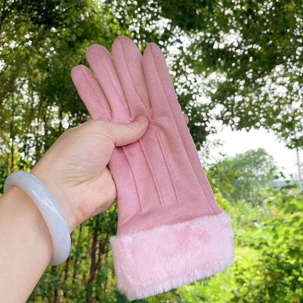 New gloves women's autumn and winter touch screen fleece warm suede gloves cycling winter thickened cold gloves