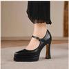Fashion Beautiful French Niche Platform One Word Mary Jane Shoes Temperament Block Heel High Heels Women