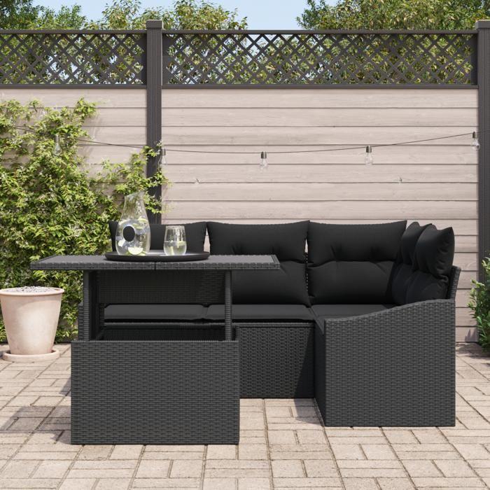 VidaXL Ensemble de canapé de jardin 5 pièces avec coussins en rotin poly noir 3348999