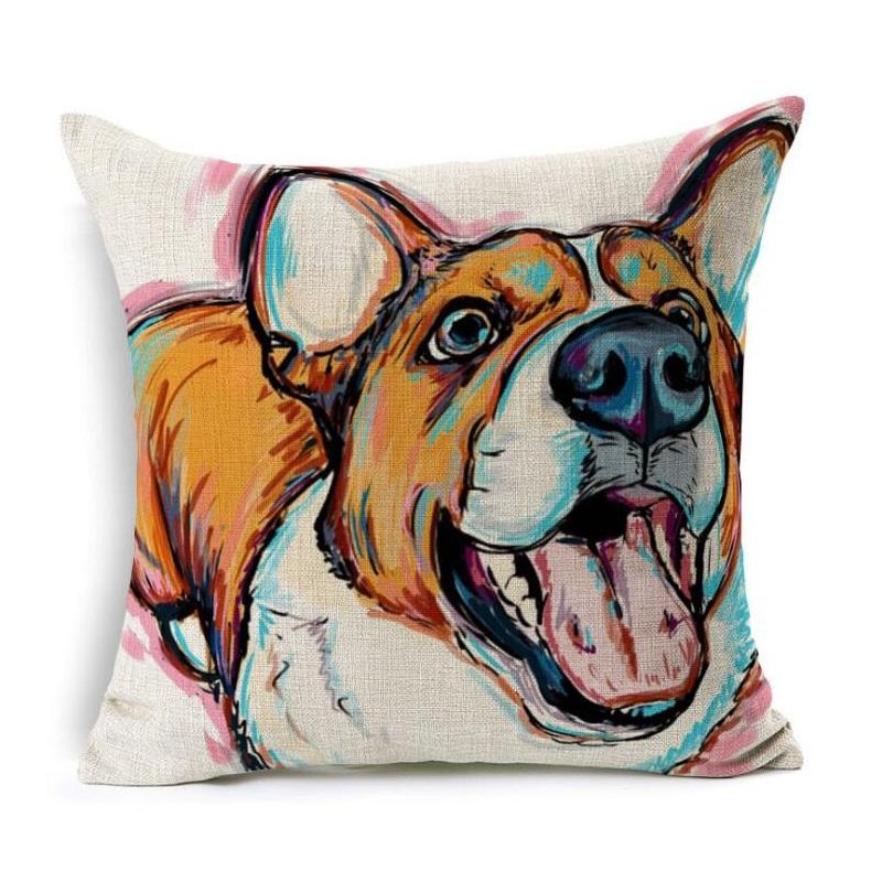 Housse de coussin en lin Motifs Bouledogues Carlins Style Chien Bull Terrier Décoration de Maison Salon Canapé Coussins d'appoint Housse 45X45cm